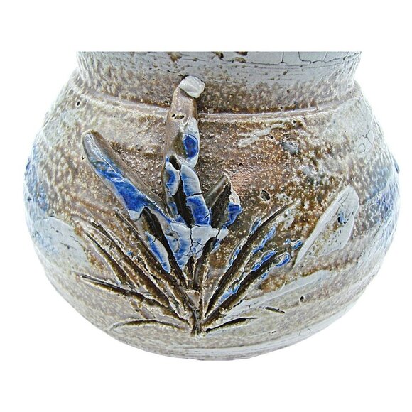 Vintage Handcrafted Pottery Vase Jar Floral Blue Gray Brown 8" Signed DW '87 - Picture 8 of 12